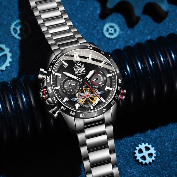 

automatic watches for relogio masculino mechanical sport watch men tourbillon stainless steel reloj hombres 2021 grmonre, Slivery;brown