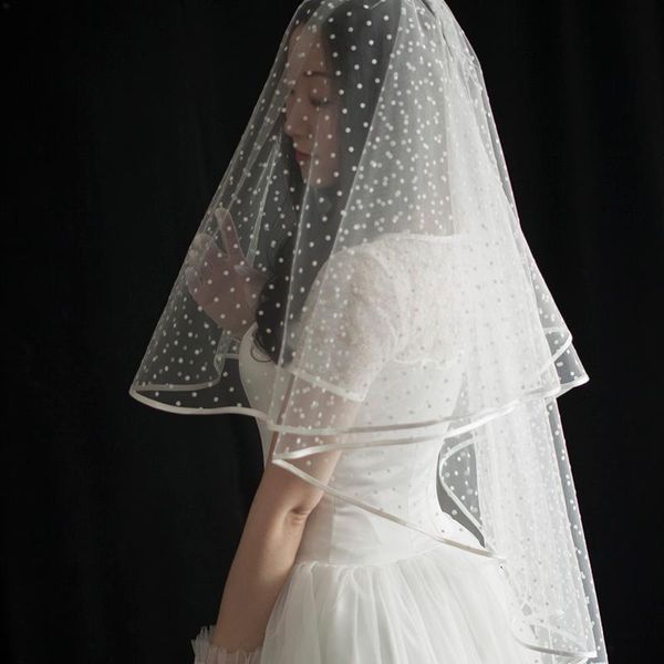 

bridal veils white dot tulle veil wedding with comb two layers ribbon edge 80-100cm aaccessoire mariage welon slubny, Black