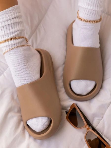 

slippers trend women thick bottom platform chunky heel living room bathroom slides non slip designer shoes ladies, Black