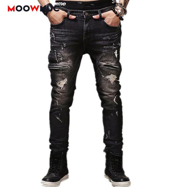 

casual jeans for men 2021 denim trousers male sweatpants hole plus size washed full-length fashion pant spring fit brand moownuc, Blue