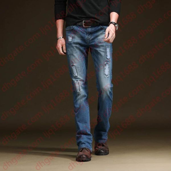 

2021 men's micro-flared jeans korean skinny stretch jeans trousers ripped fashion design sense plus size trousers, Blue