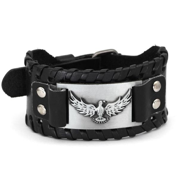 

charm bracelets viking bracelet odin raven rune bird leather men punk slavic bangle male wristband mens jewelry, Golden;silver