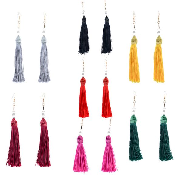 

jewelry national trend multi color tassel pearl earrings women's b0533, Silver