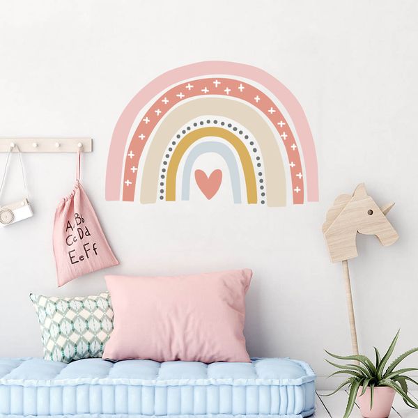 Trendy Bohemia Pink Rainbow, abnehmbare Wandaufkleber, Kinderzimmer-Kunstaufkleber, Tapetenposter, Mädchenschlafzimmer, Geschenk, einfache Verwendung, Heimdekoration 210308