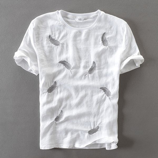 

2021 new vero bordado algodo e linho camisa marca branco camiseta dos casual moda t camisas para homens s tshirt bwlx, White