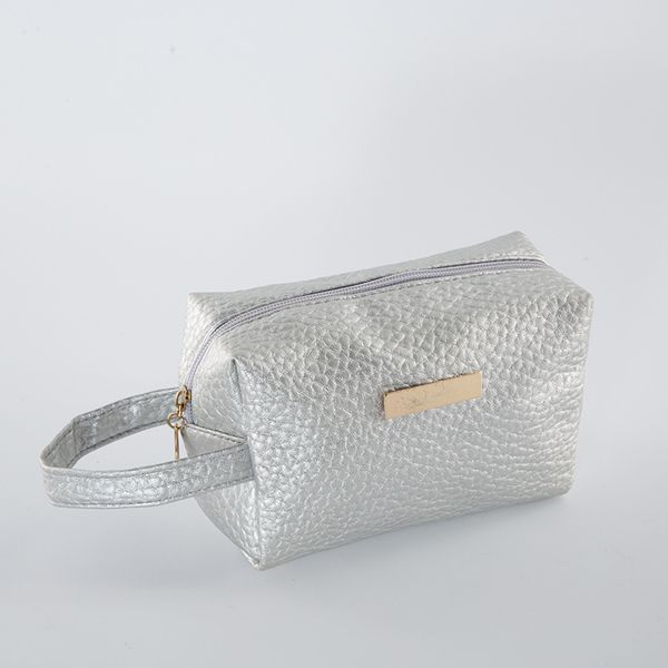

beautiful silver clutch bag for ladies party rectangular wristband bag soft pu leather zipper makeup pocket purse