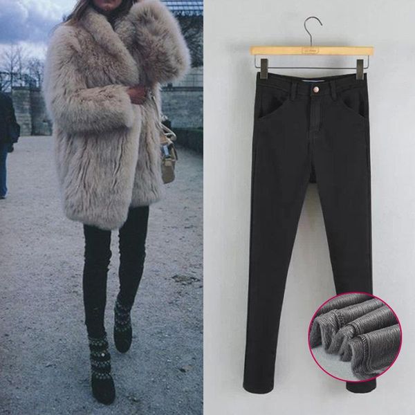 

women's jeans winter women fleeces inside thickening denim pants high waist warm trousers female snow, Blue