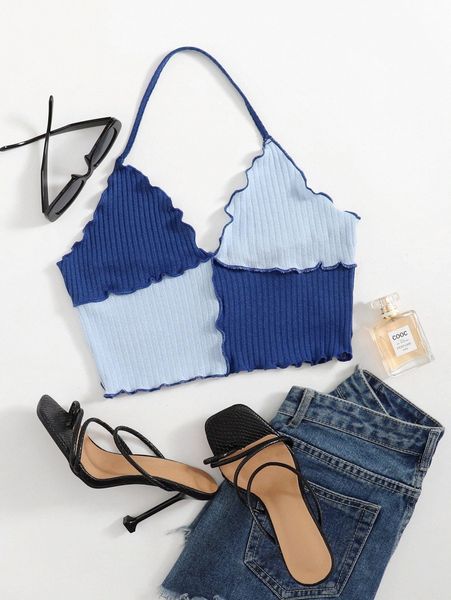 

lettuce trim colorblock halter 593s#, White