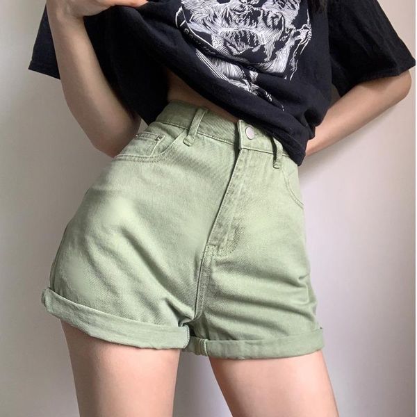 

women's shorts tvvovvin belt high waist denim looks thin fashion summer korean women boho casual green 9ctx, White;black