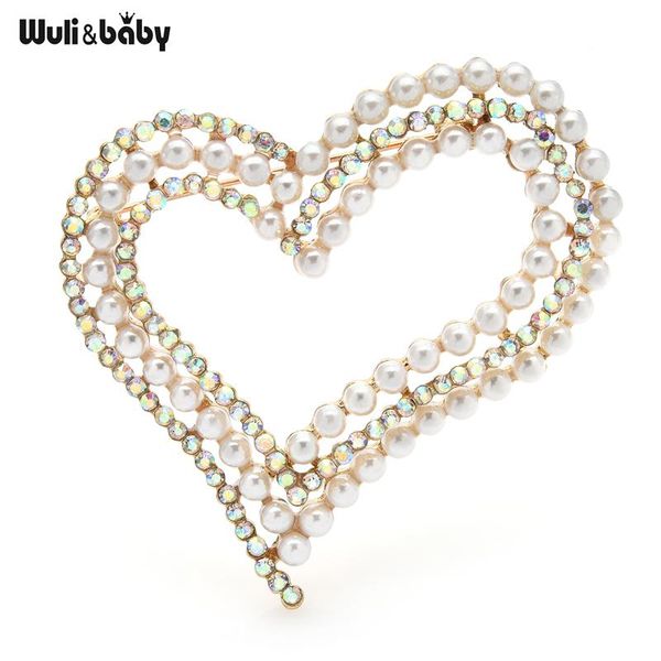 

pins, brooches wuli&baby pearl heart for women designer 2-color rhinestone love weddings banquet brooch pin gifts, Gray