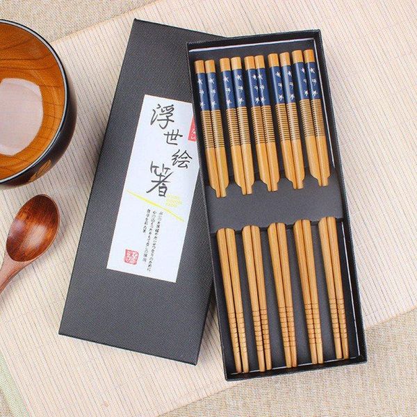 

chopsticks 5 pairs wooden japanese korean reusable natural beech wood chinese set handmade gift pack
