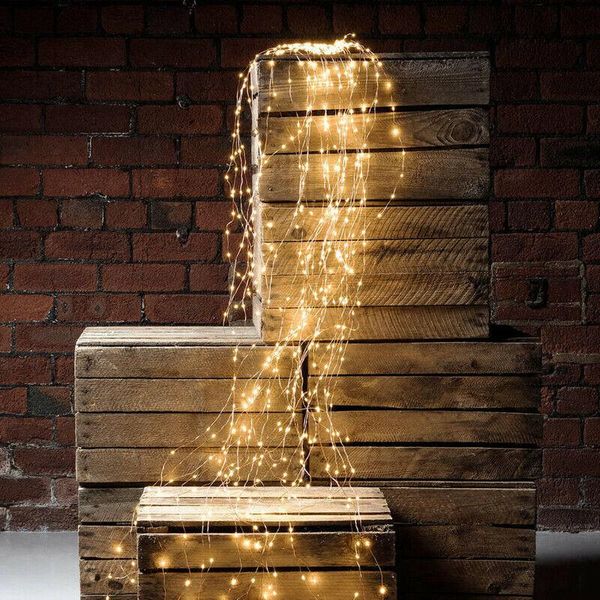 

solar lamps warm white lamp 100led 200led waterfall string lights copper wire waterproof fairy garden christmas decoration
