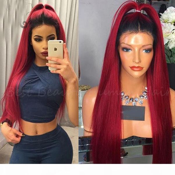 

100% unprocessed remy virgin human hair new arrival red colorful long silky straight full lace silk wig for women, Black;brown