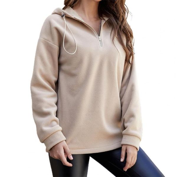 

women's hoodies & sweatshirts autumn zipper women hoodie hooded long sleeve polyester pullover sweatshirt ladies top, Black