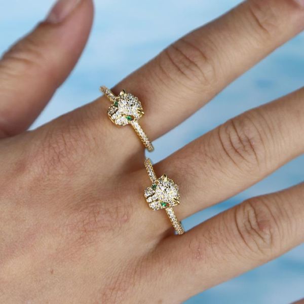 

cluster rings luxury minimal tiny cute animal leopard engagement band clear cz for women 2021 fashion classic charm jewelry, Golden;silver