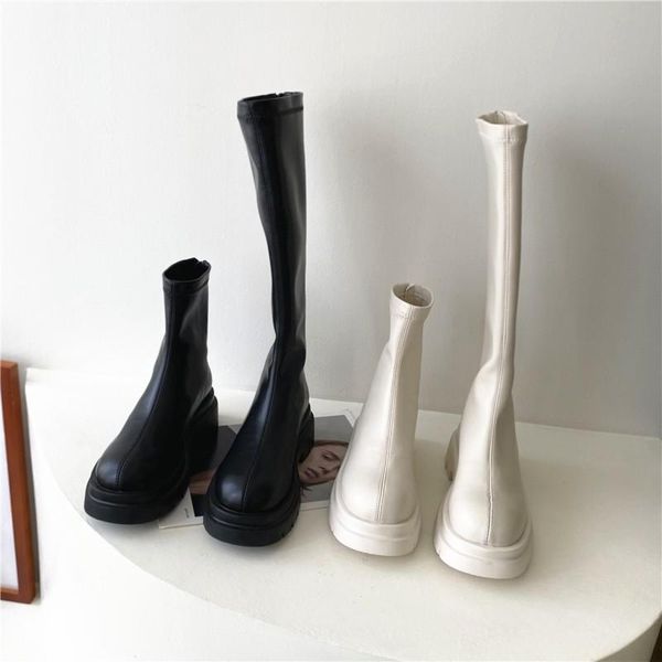 

boots 2021 ankle mid-heel platform women's shoes high-motorcycle gladiator goth punk zapatos pu, Black