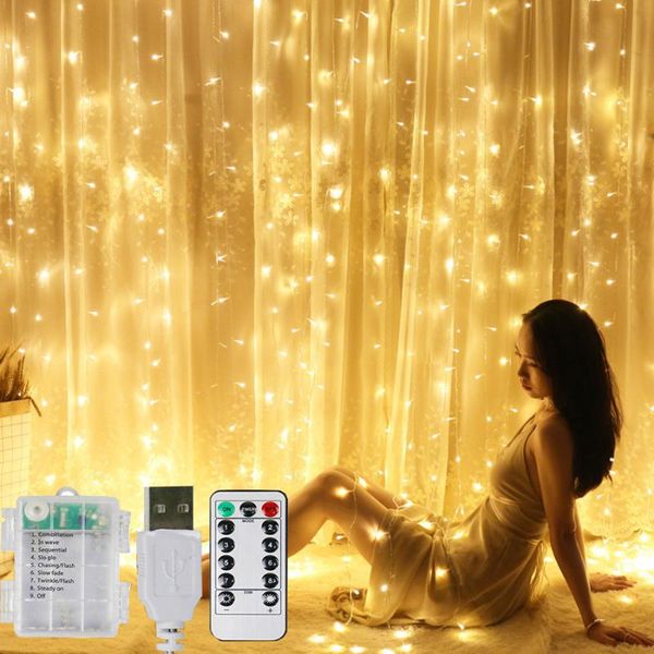 

strings battery operated window curtain string light 300led christmas icicle fairy with remote wedding party backdrop twinkle lamp