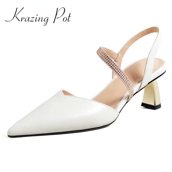 

dress shoes krazing pot cow leather pointed toe shallow high heels gentlewomen french romantic office lady dess slip on women sandals l11, Black