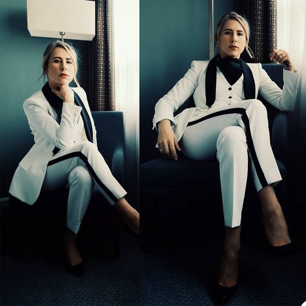 

women tuxedos bridal red carpet white shawl lapel mother of the bride wedding pants suit slim fit evening party prom 3 pieces, Black;red