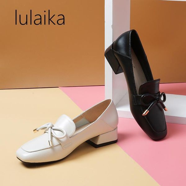 

dress shoes 2021 british single women's fashion simple thick heels thin shallow buckle casual bow-knot loafers elegant 3 cm size 33-43, Black