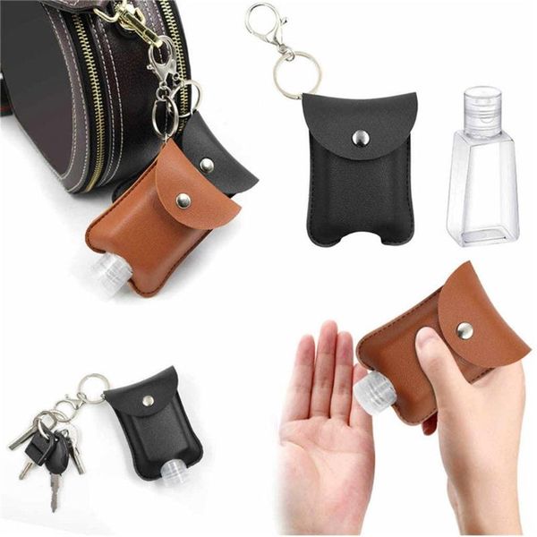 

storage bottles & jars empty bottle pu leather hand sanitizer keychain holder refillable with flip cap
