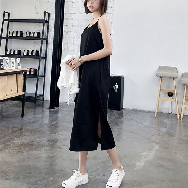

women maxi dress black sling dress female summer 2020 sleeveless v-neck vest long women dresses, Black;green