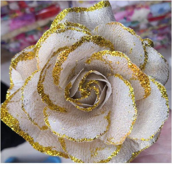 30pcs Gold Rose Artificial Silk Flowers Cabeças para decoração de casamento Diy Wreath Gift Box Scrapbooking Craft Fake Flo Jllcfx