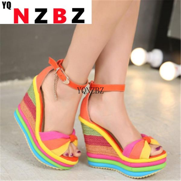 

dress shoes 2021 fashion comfortable wedge sandals women summer open toe fish mouth outdoor bow-knot platform buckle for woman, Black
