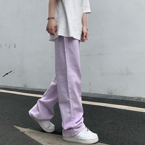 

women's jeans 2021women's vintage straight baggy high waist korean fashion streetwear casual pants femme wide leg purple denim tro, Blue