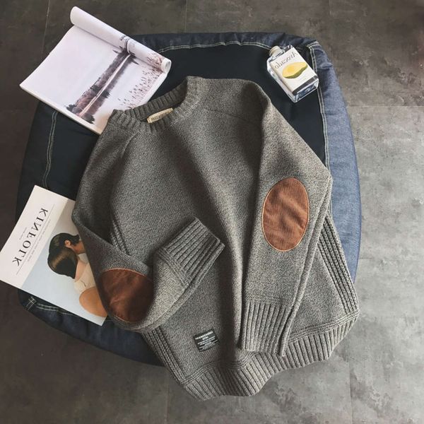 

20212020 new thickened korean style trend handsome personality patching versatile knitted bottomed shirt men's sweater, White;black
