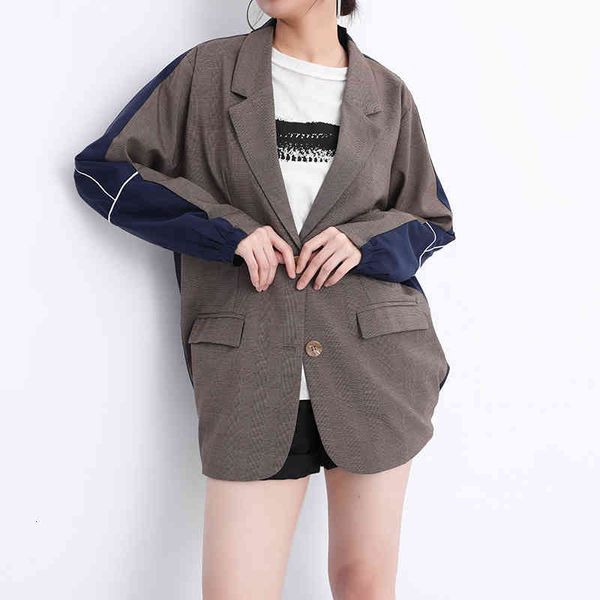 

women's suits & blazers [eam] women khaki color-block big size blazer lapel long sleeve loose fit jacket fashion spring autumn 2022 1de, White;black