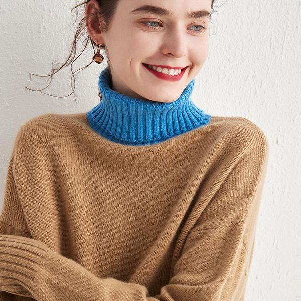 

women's sweaters women 100% cashmere winter double thickening loose turtleneck jumper female long sleeve casual knit large size, White;black