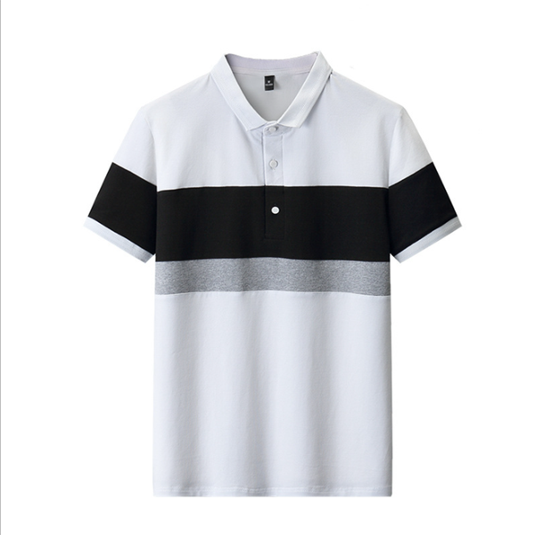 

men's polos style men summer sleeve business cotton casual contrast color strip male clothes shirts, White;black