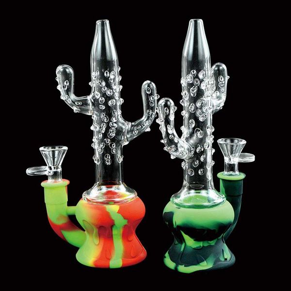 Räucherpfeife Kaktus Wasserleitungen Glas Bong Bongs DAB RIG OBRITEN Bubbler Tabacco Zigarettenhalter Silikonschlauch