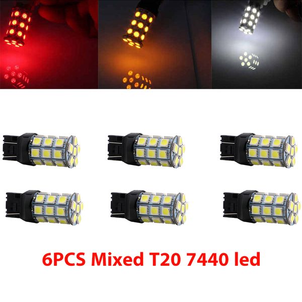 6 pçs / pack hotsale t20 7443 W21 / 5W T20 7440 5050 27smd luz LED lâmpada de lâmpada auto carro travar a lâmpada traseira