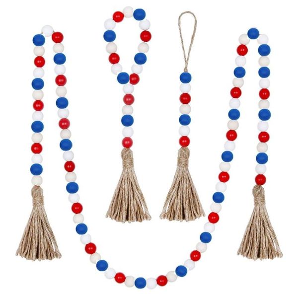 

decorative objects & figurines wood bead garland with rustic tassels farmhouse wall hanging prayer beads patriotic american independence day