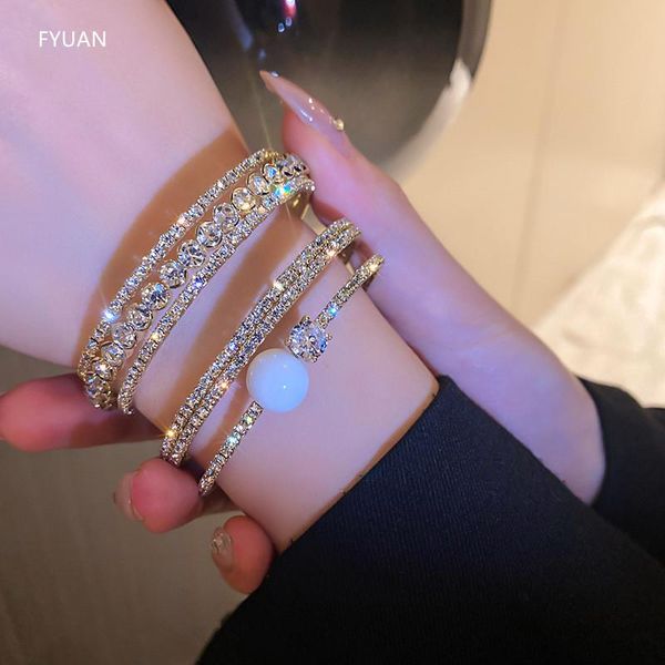 

bangle fyuan shine golden geometric multilayer rhinestones bracelet & bangles for women pearl cuff bracelets weddings jewelry, Black