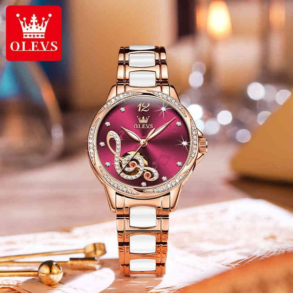 

clock olevs mechanical new ladies women ceramic steel bracelet luxury diamond waterproof automatic fashion 6656, Slivery;brown