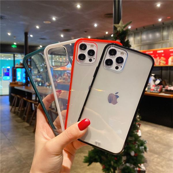 

cell phone pouches transparent shockproof case for 11 12 pro max x xr xs candy color frame soft tpu back cover 7 8 plus