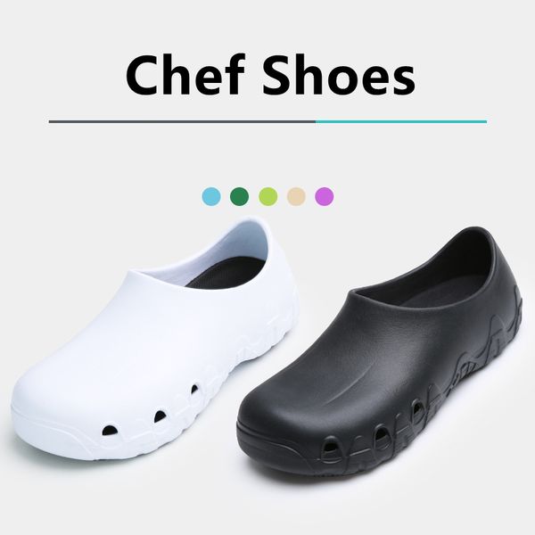 

new arrivals kitchen chef shoes slip on waterproof oil-proof restaurant work shoes antiskid breathable cook clogs big size 36-46, Black