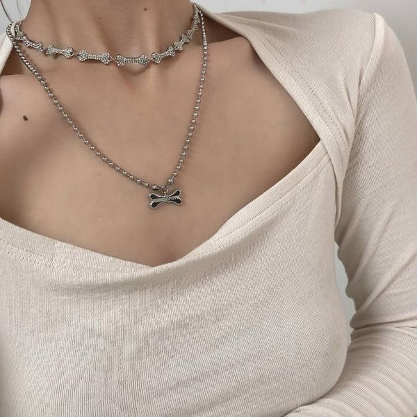 

pendant necklaces trendy geometric dog bones crystal inlay chain necklace punk silver color clavicle jewelry for women