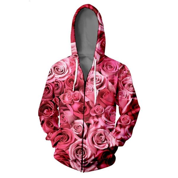 

rose print zipper hoodie 3d harajuku streetwear sweatshirts 2021 flower jacket loose outerwear rose sweatshirt zipper, Black
