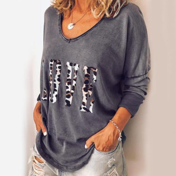 

ladies women long sleeve leopard shirt loose love casual blouse shirt female autumn blouse, White