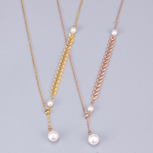

pendant necklaces rose gold color wheat ear pearl necklace adjustable titanium steel woman jewelry gift never fade drop, Silver