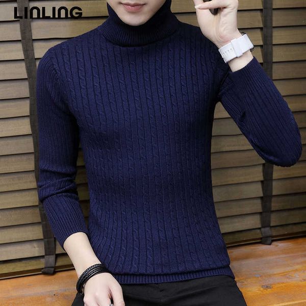 Maglioni a collo alto da uomo autunno inverno manica lunga maglione casual caldo solido sottile plus size pullover lavorati a maglia di marca coreana top 211014