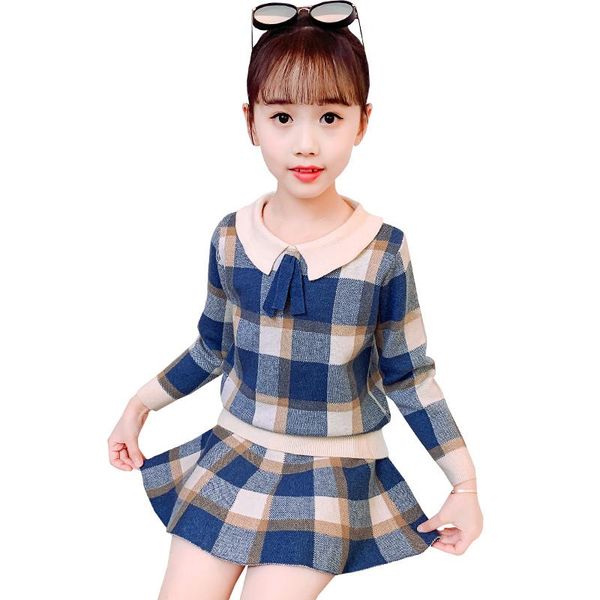 

clothing sets girls fashion spring autumn kids plaid suit long-sleeved outfits children school clothes 4 6 8 10 12 years, White