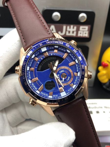 

men's business quartz digital watch era-600 led dual display waterproof and shockproof world time all hands can be operated high qualit, Slivery;brown