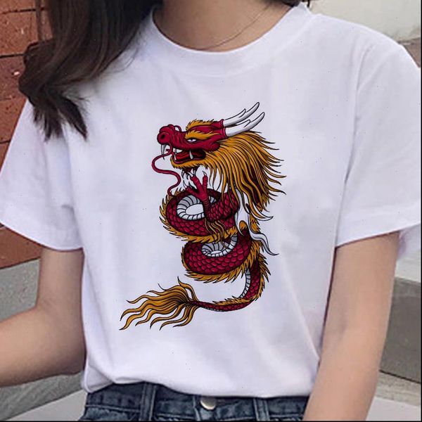 

viuntage womens chinese dragon print t shirt women plus size short sleeve casual streetwear oversized tshirt ladies summer shirts, White