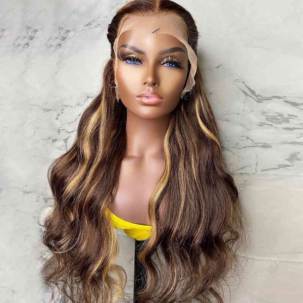 

hoogtepunt braziliaanse body wave lace front menselijk en honing blonde remy haar ombre kant frontale pruik voor, Golden;white