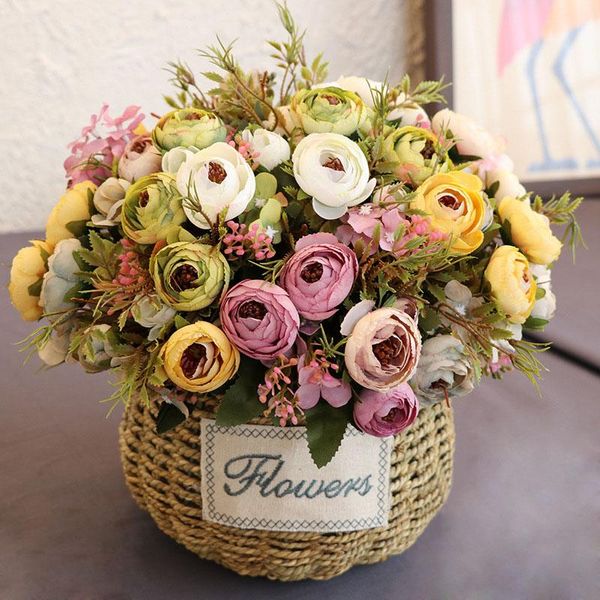 

decorative flowers & wreaths artificial silk fake tea rose floral camellia for wedding party home decoration bouquet dried re